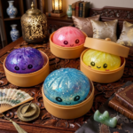 Jucarie Squishy Dumpling cu Lichid si Sclipici 9 cm – 12 Buc/Set, Engros