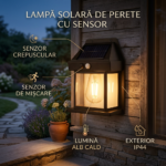 Lampa Solara 1 Bec Retro cu Senzor de Miscare, Engros - imagine 2