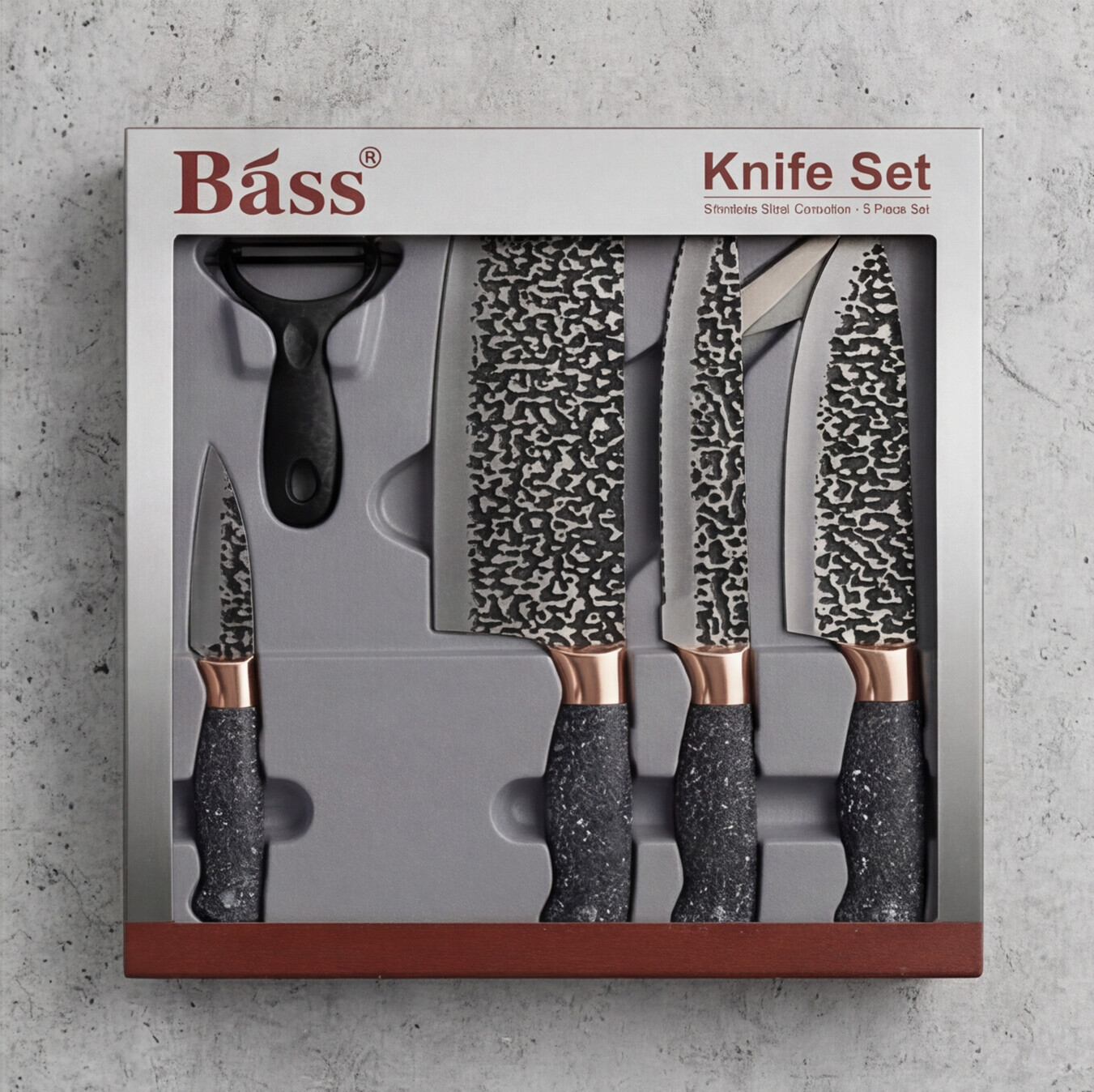 magnific_generate-9-different-angl_2994647949.png Set Cutite 6 Piese BASS® Gri, Engros - imagine 1
