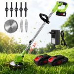 Motocoasa Electrica Fara Fir, Cu 2 Acumulatori 48V, 4000 mAh, 18000 RPM, Disc Metalic si 7 Accesorii